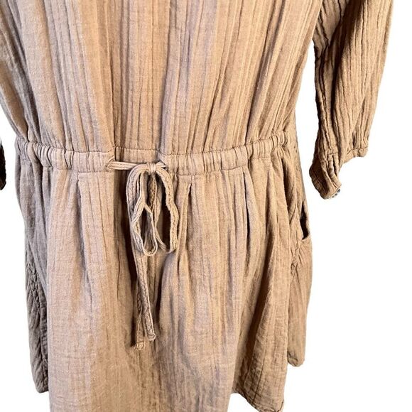 Woman's Brown Button Front Dress Size M Peter Pan Collar 3/4 Sleeves - Picture 11 of 14